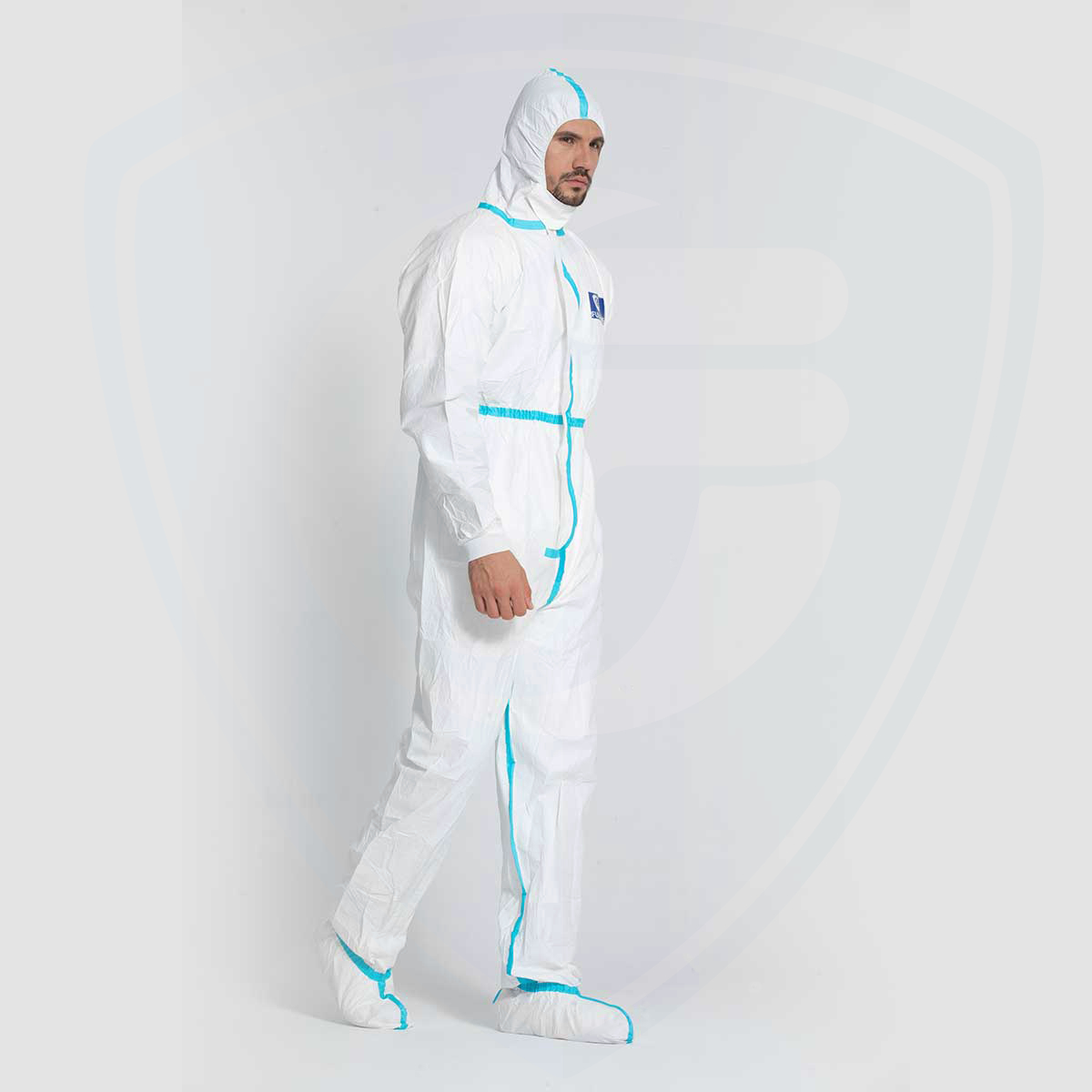 Type 4/5/6 Hooded Microporous Film Laminated Disposable Protective Coverall with Boots 