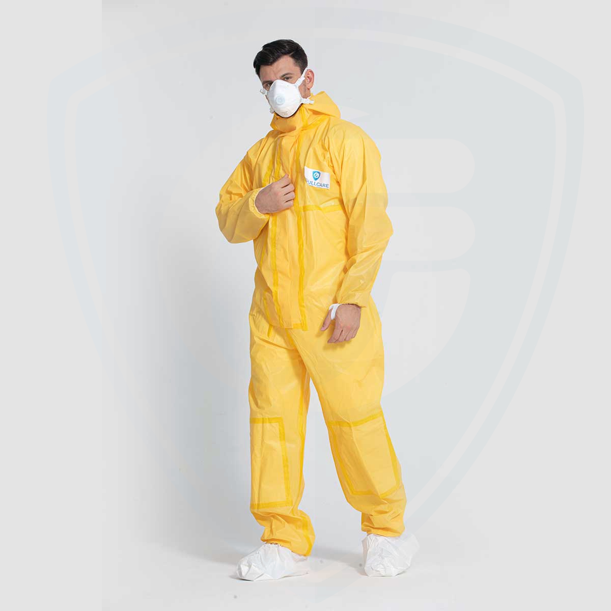 Type3/4/5/6 Serged with Yellow Taped Seam Barrier Film Material Coverall 