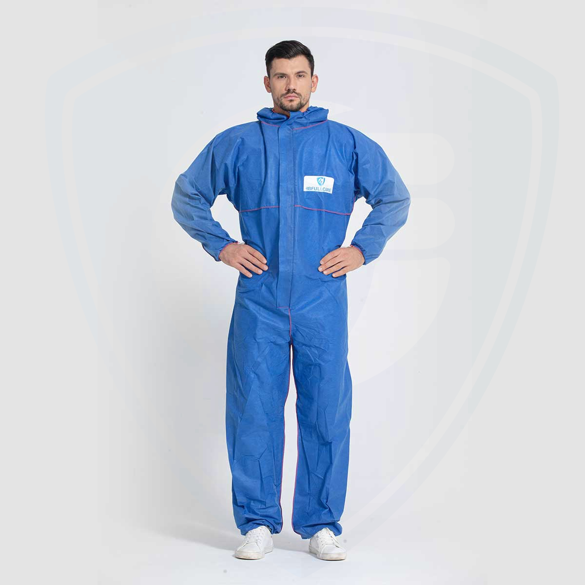 FC2030-2 Blue SMS Disposable Protective Coverall with Red Outerseam Style