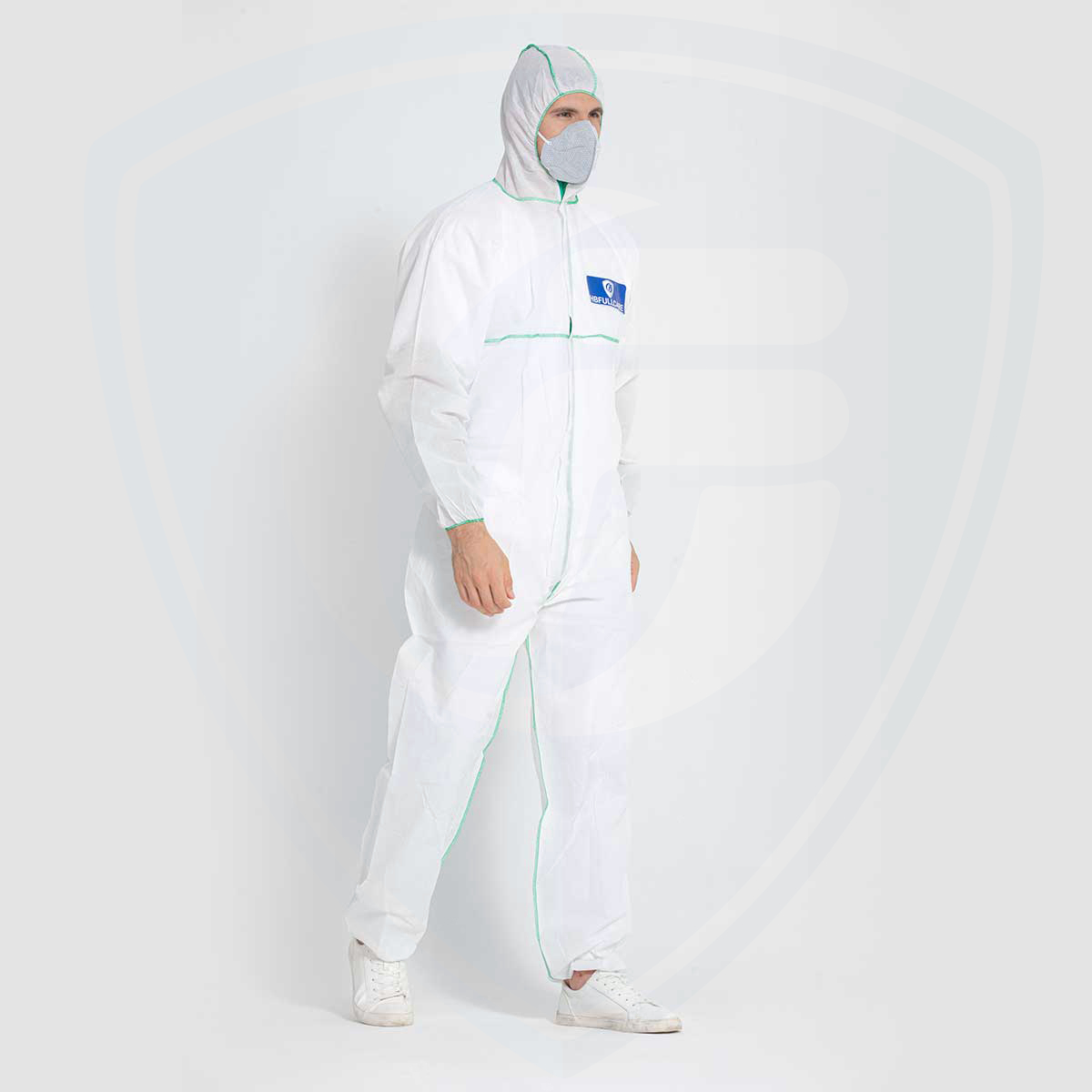 White Breathable Disposable Coverall/overall Protective Suit with Hood 