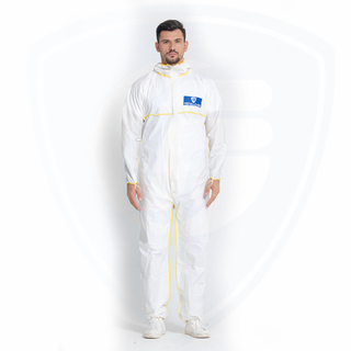 FC2040-1 White Disposable Coverall Type5/6 Protection Level Yellow Bound Seams