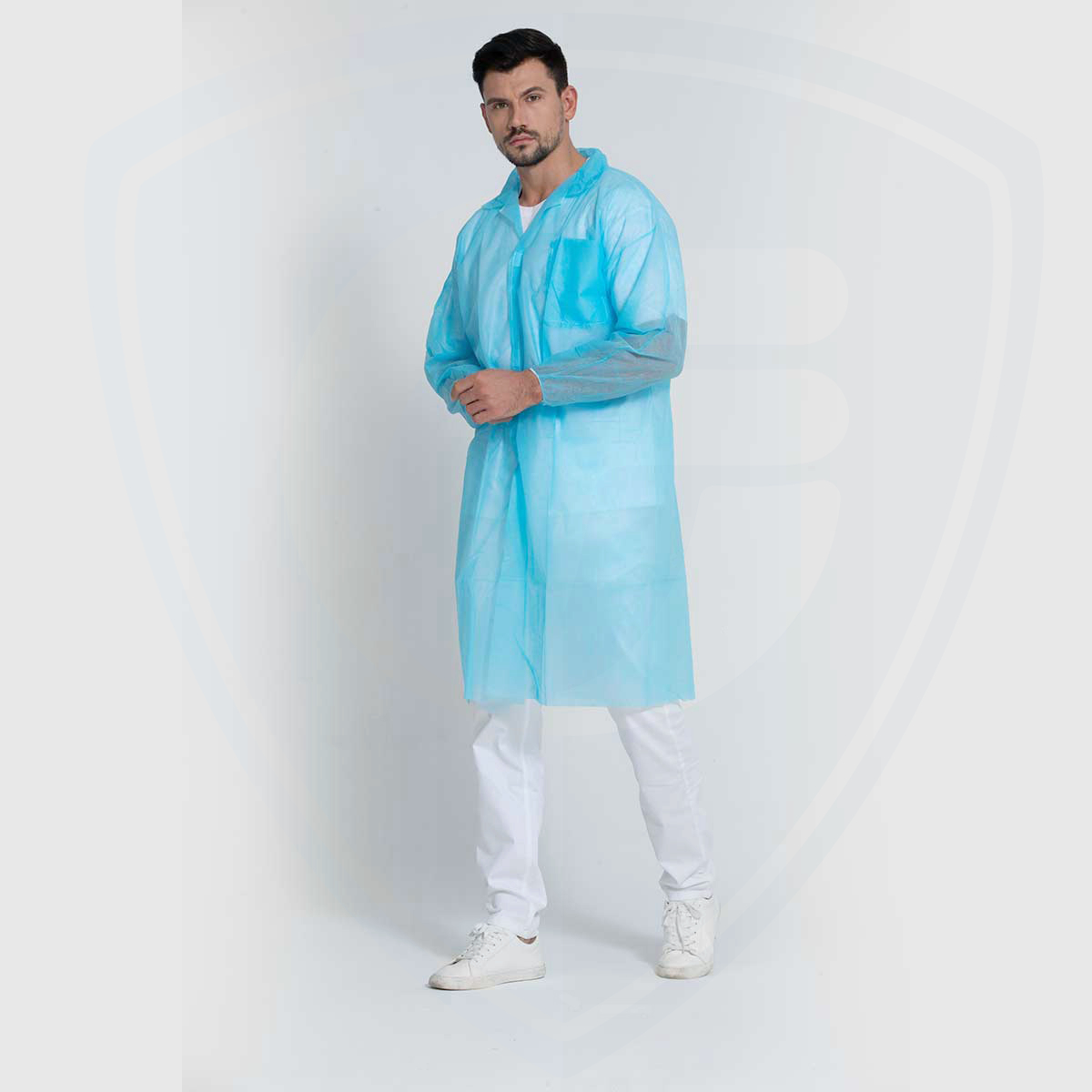 Non-Woven Adult Disposable Isolation Blue Lab Coat with Elastic Cuffs