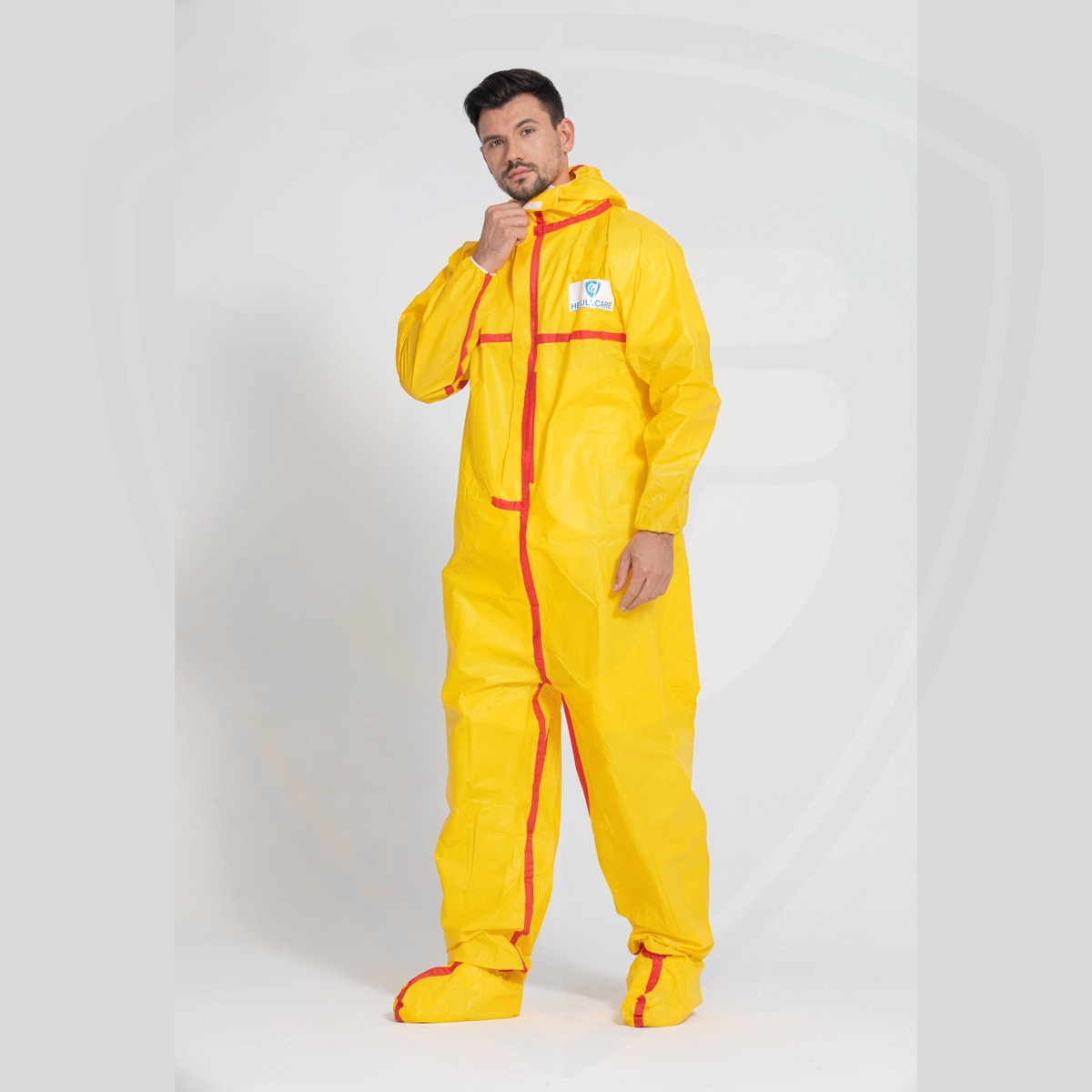 Cheap Waterproof Disposable Protective Coveralls with Hood Boots Yellow 