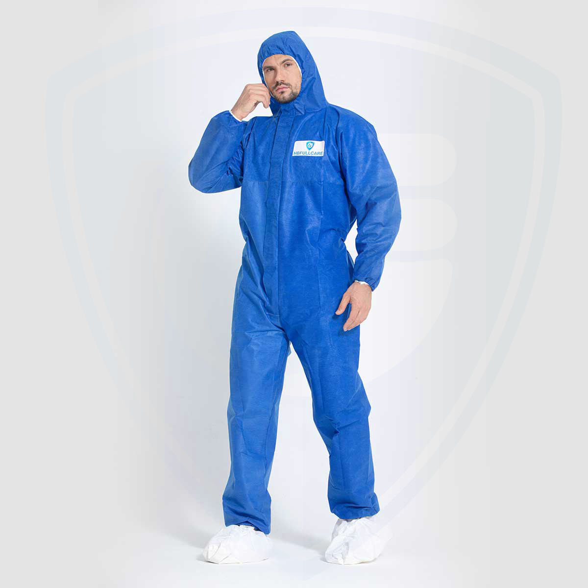 SMS White Disposable Coverall with Hood Elastic Wrist and Ankle