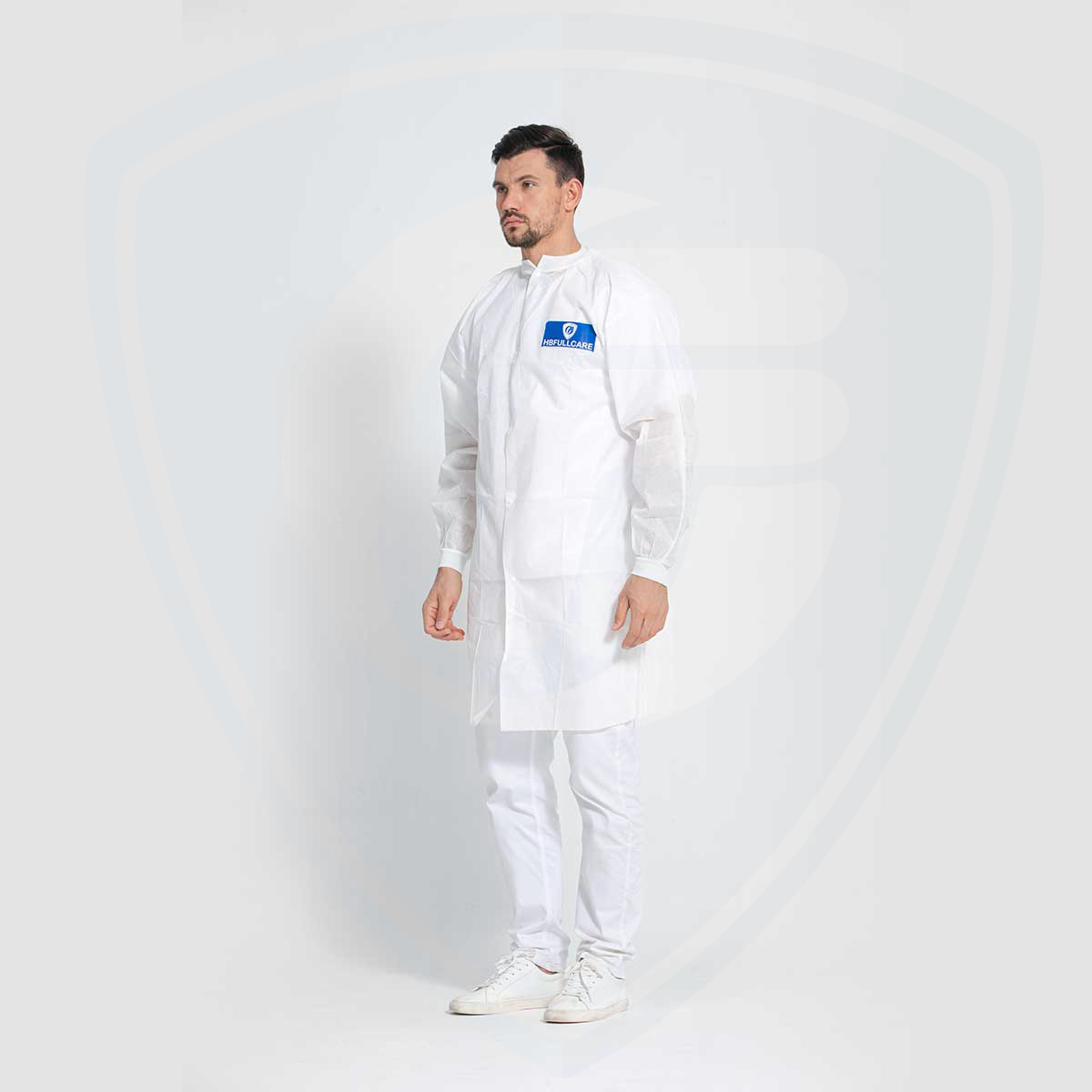 White NoWrinkle Professional Disposable SMS Knee Length Lab Coat from