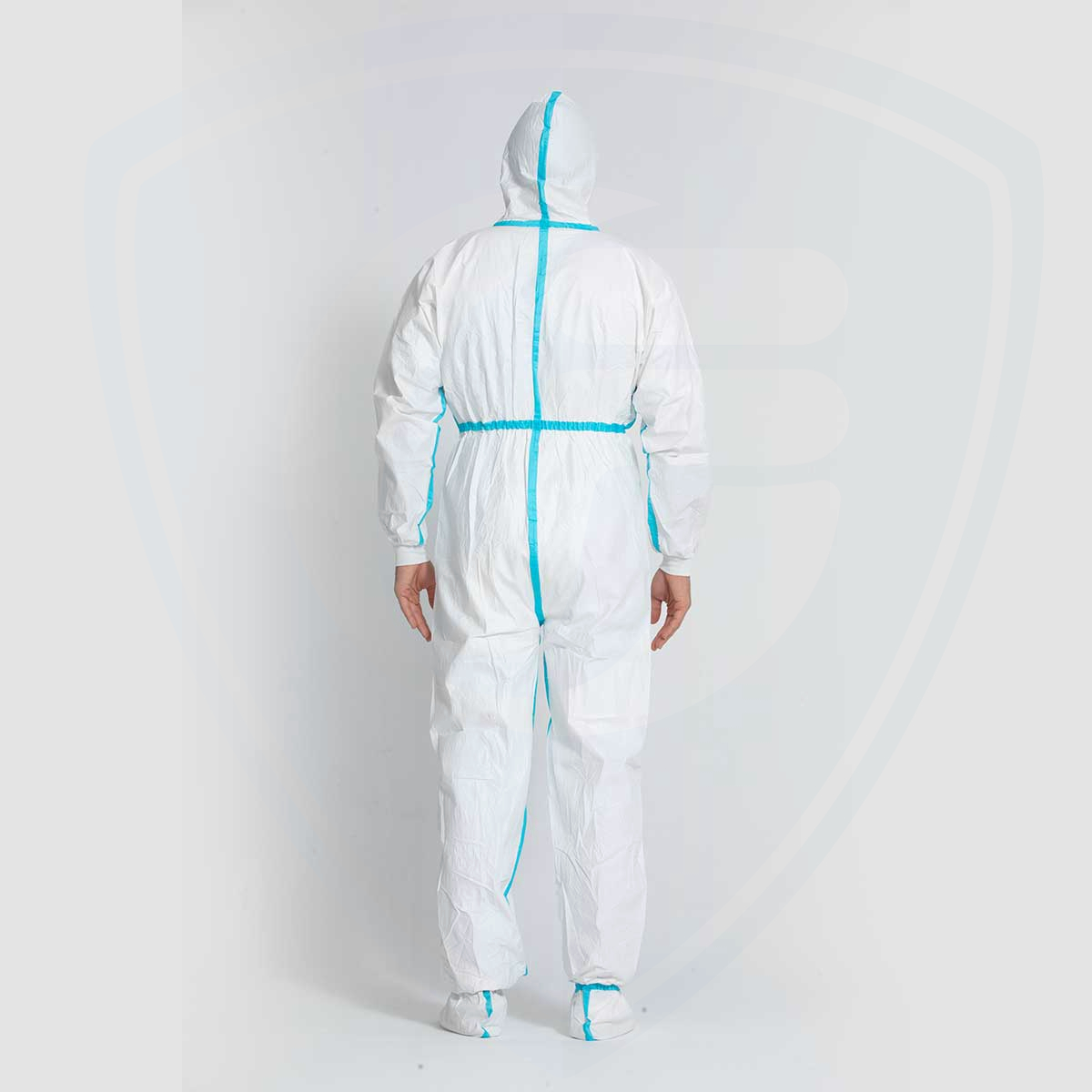Type4/5/6 disposable protective overall with blue taped seam and boots