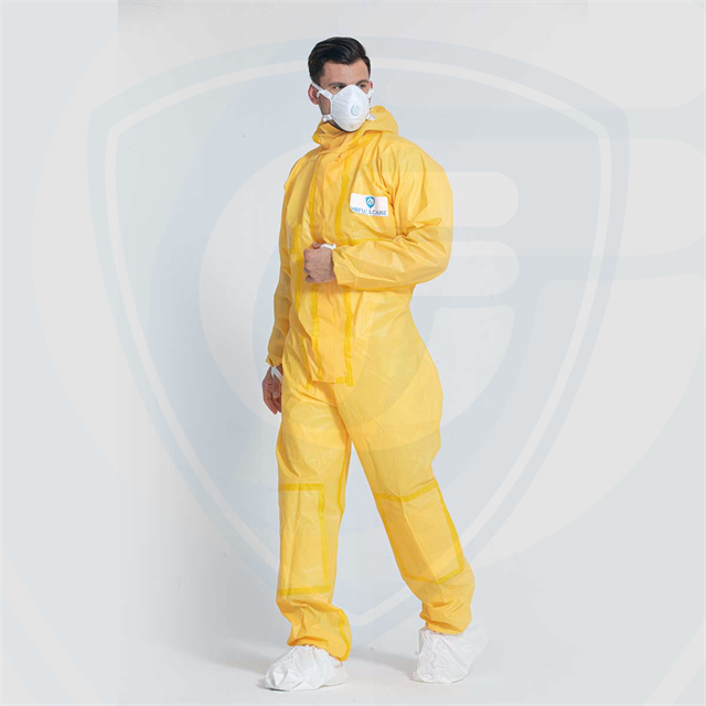 Type 3/4/5/6 Disposable Coveralls PP+External Barrier Film Overalls with Reinforced Knees