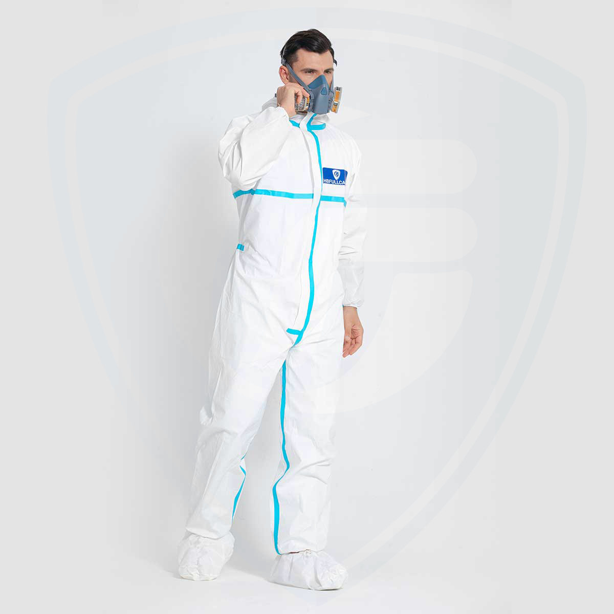 Type4/5/6 Disposable Safety Protective Coverall Sealed Seams with Blue Tape 
