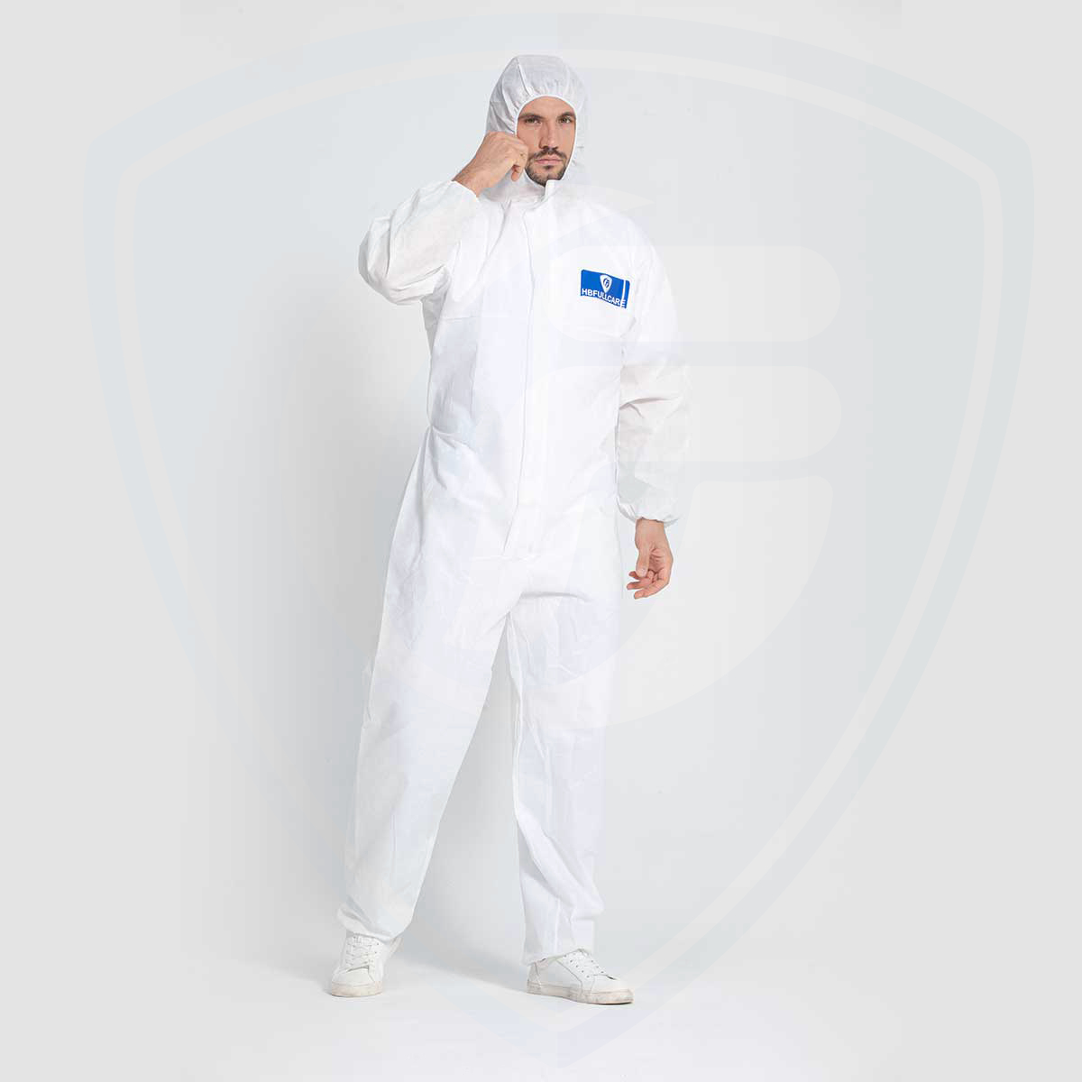 White Waterproof Disposable Overalls SMS Work Jumpsuit for Men