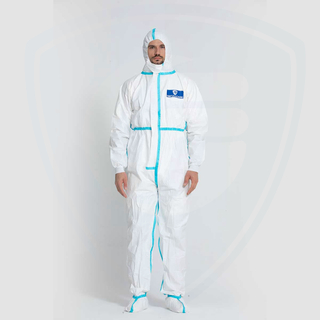 Type4/5/6 disposable protective overall with blue taped seam and boots