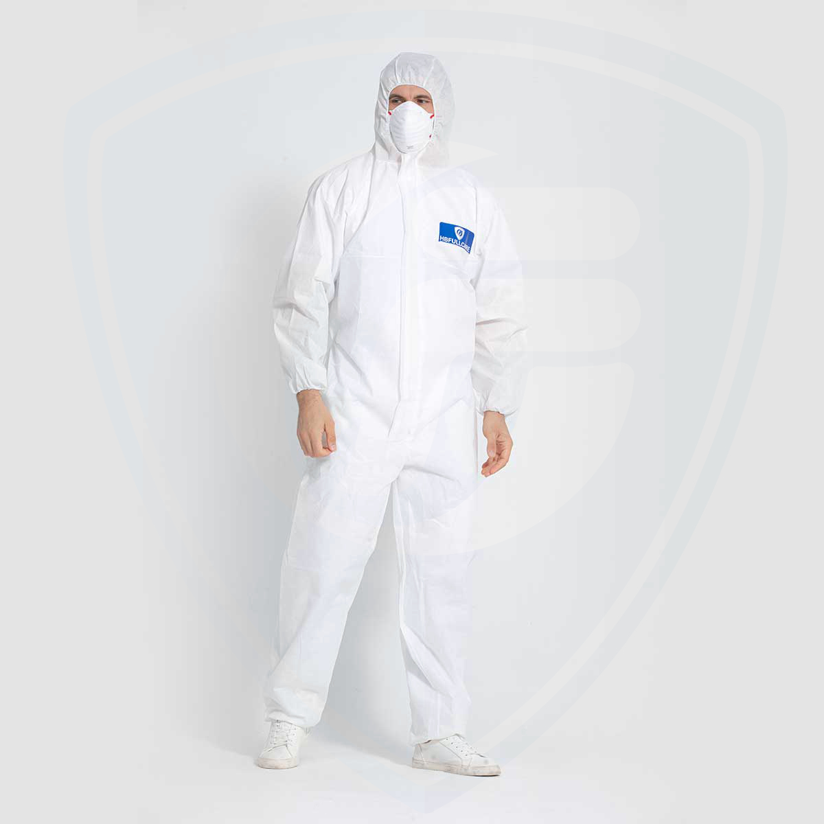 White SMS Disposable Coverall Hooded Type 5/6 Protective Overalls Suit
