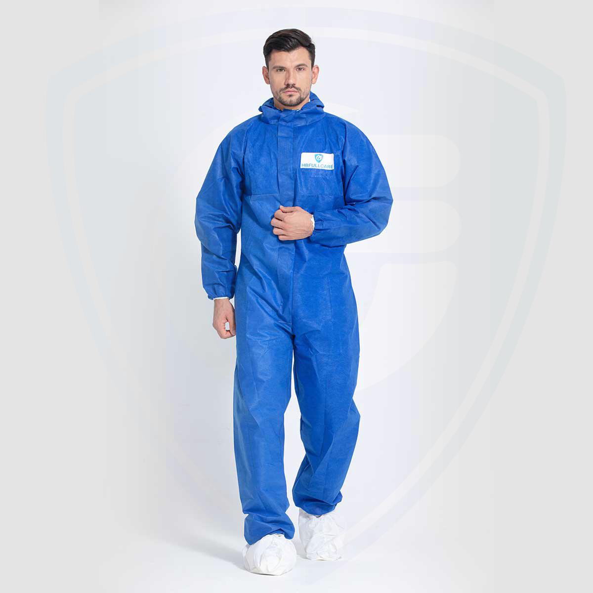 Blue Disposable Waterproof Coverall with Hood for Painting 